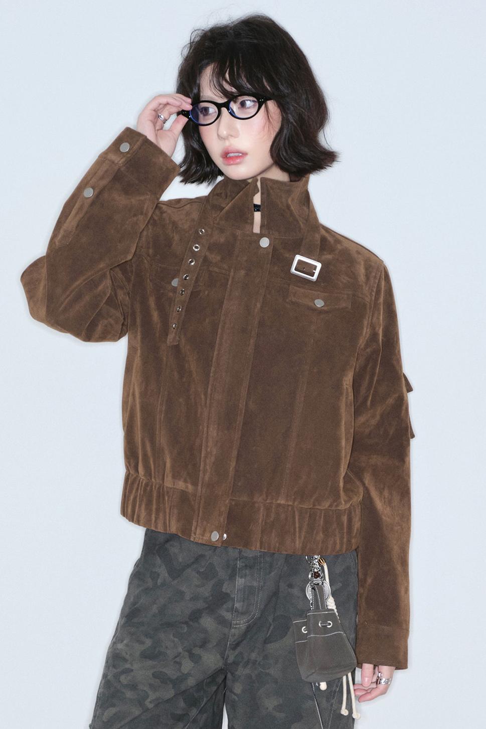 Retro Suede Stand-Up Collar Jacket