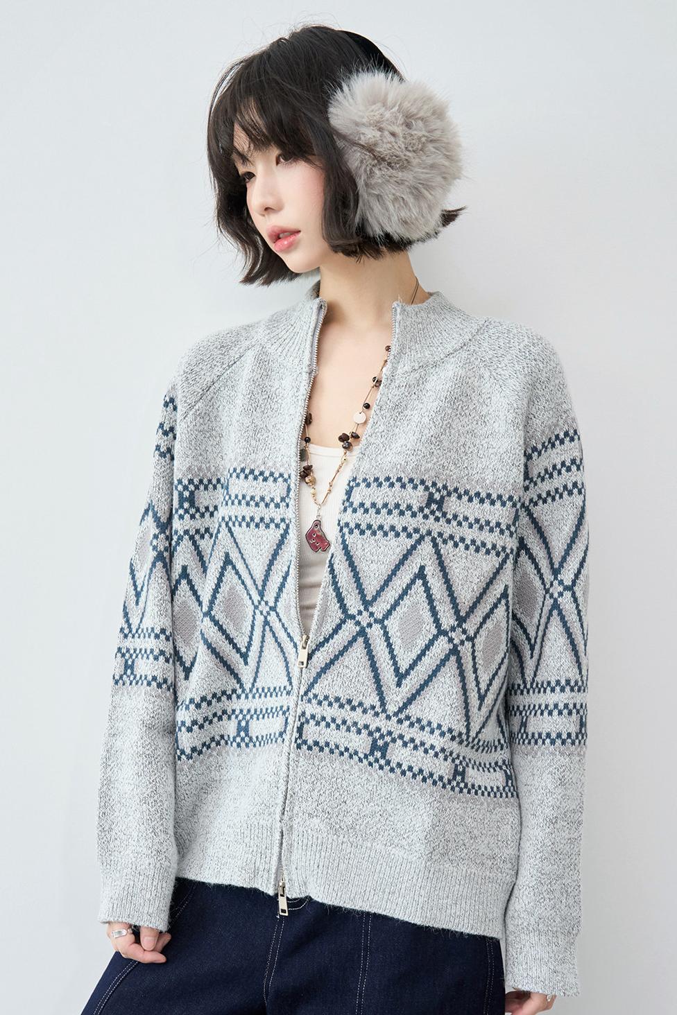Fair Isle Argyle Knit Cardigan
