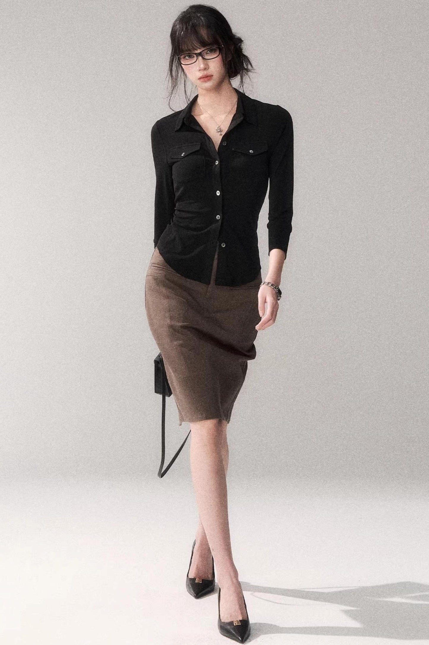 纯棉水洗中长半身裙