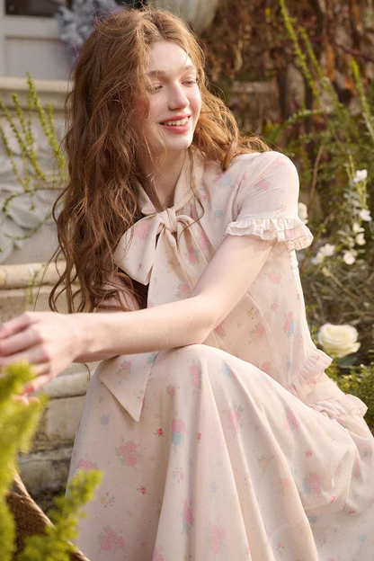 メディテラニアンプリントシフォントップス+スカート