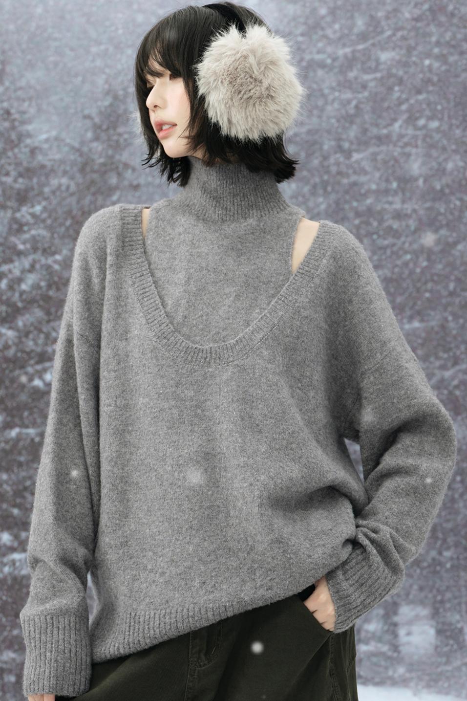 ハイネックレイヤードスタイルスウェーターセット