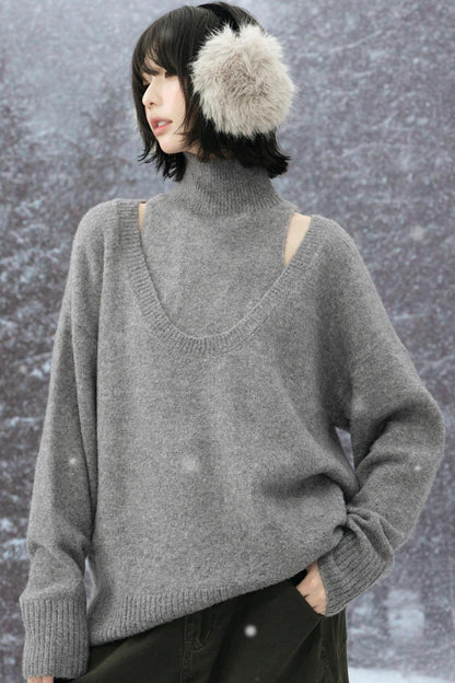 ハイネックレイヤードスタイルスウェーターセット