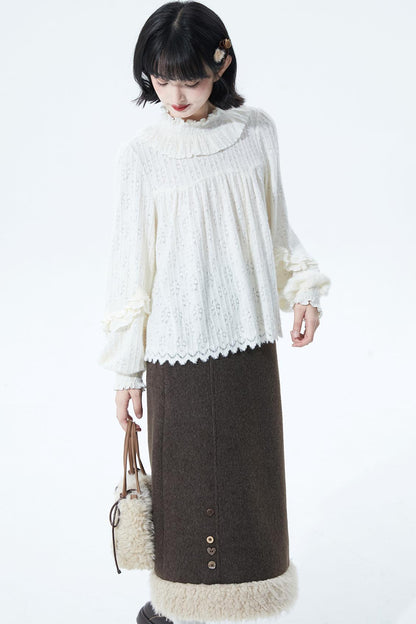 Off-White Ruffle Knit Blouse