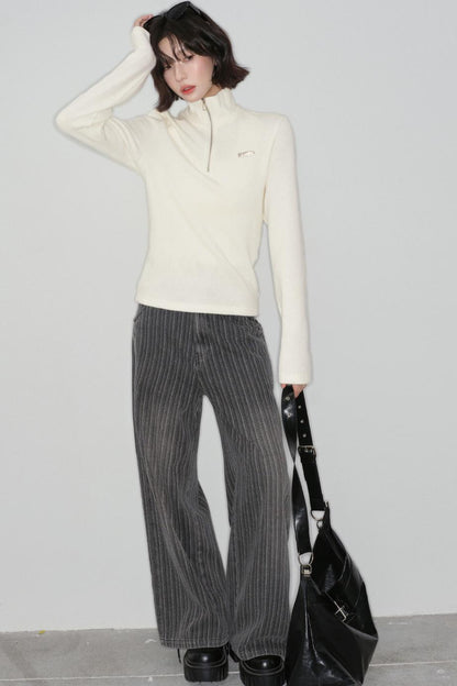 ベーシックソリッドハーフジップセーター