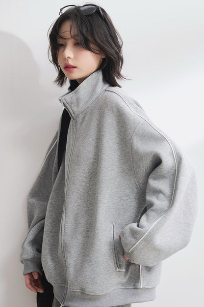 Solid Stand Collar Cardigan Jacket