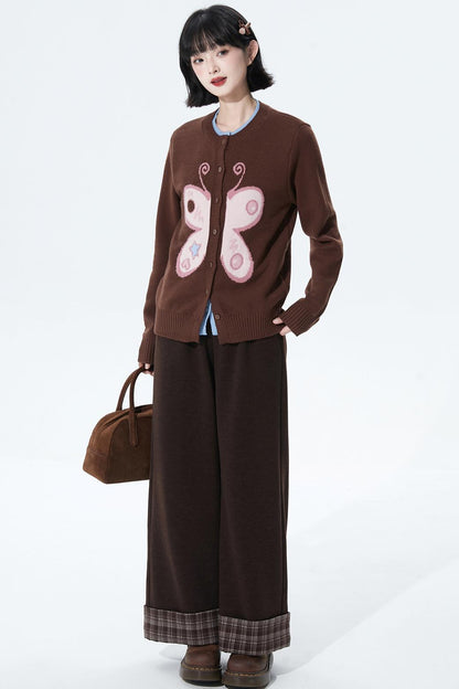 チョコレートチェックニットワイドパンツ