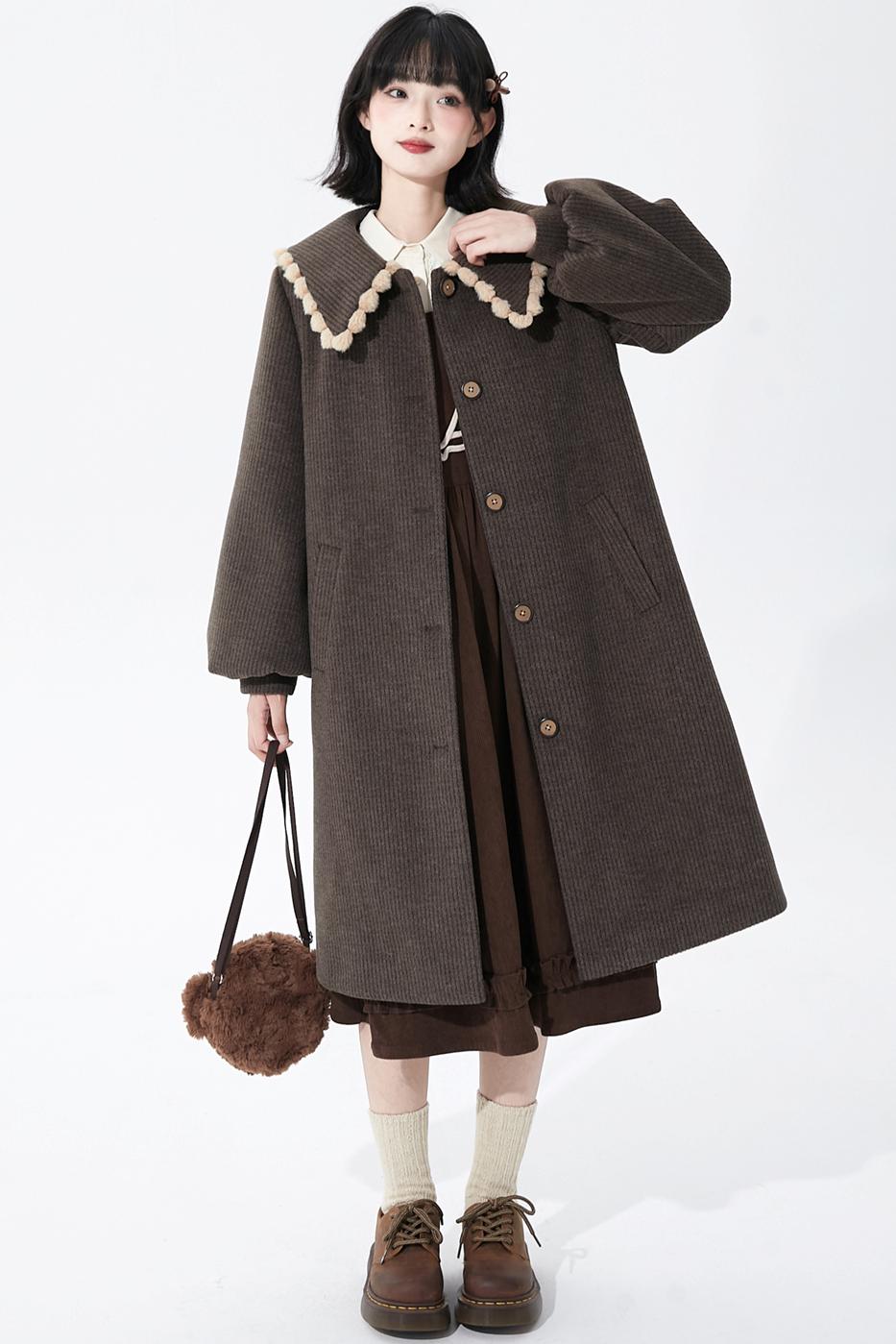 Brown Stripe Woolen Coat