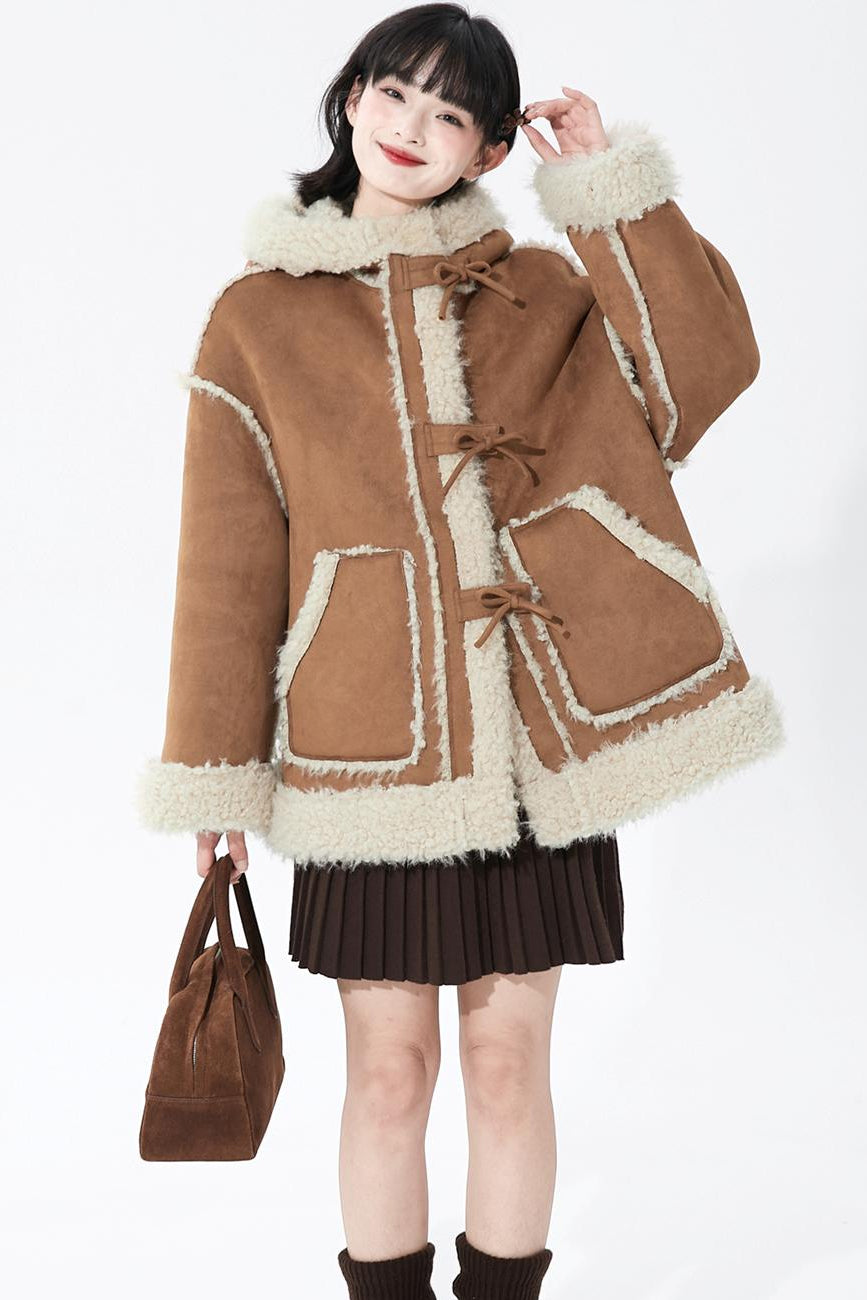Suede Fur Hooded Coat