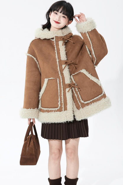 Suede Fur Hooded Coat