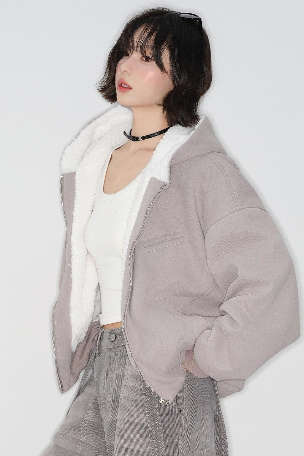 Plush lined cotton hooded jacket