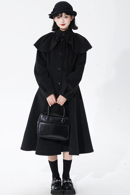 ブラックウールンショールコート