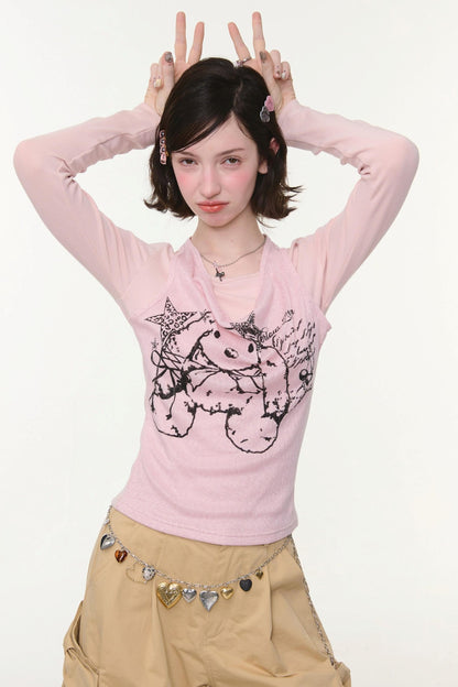 Rabbit Print Halter Top