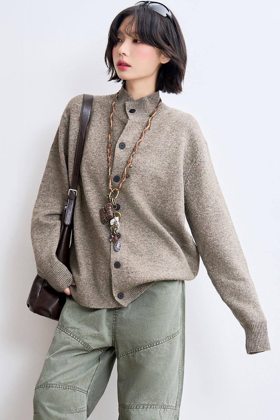 Wool-blend knit cardigan