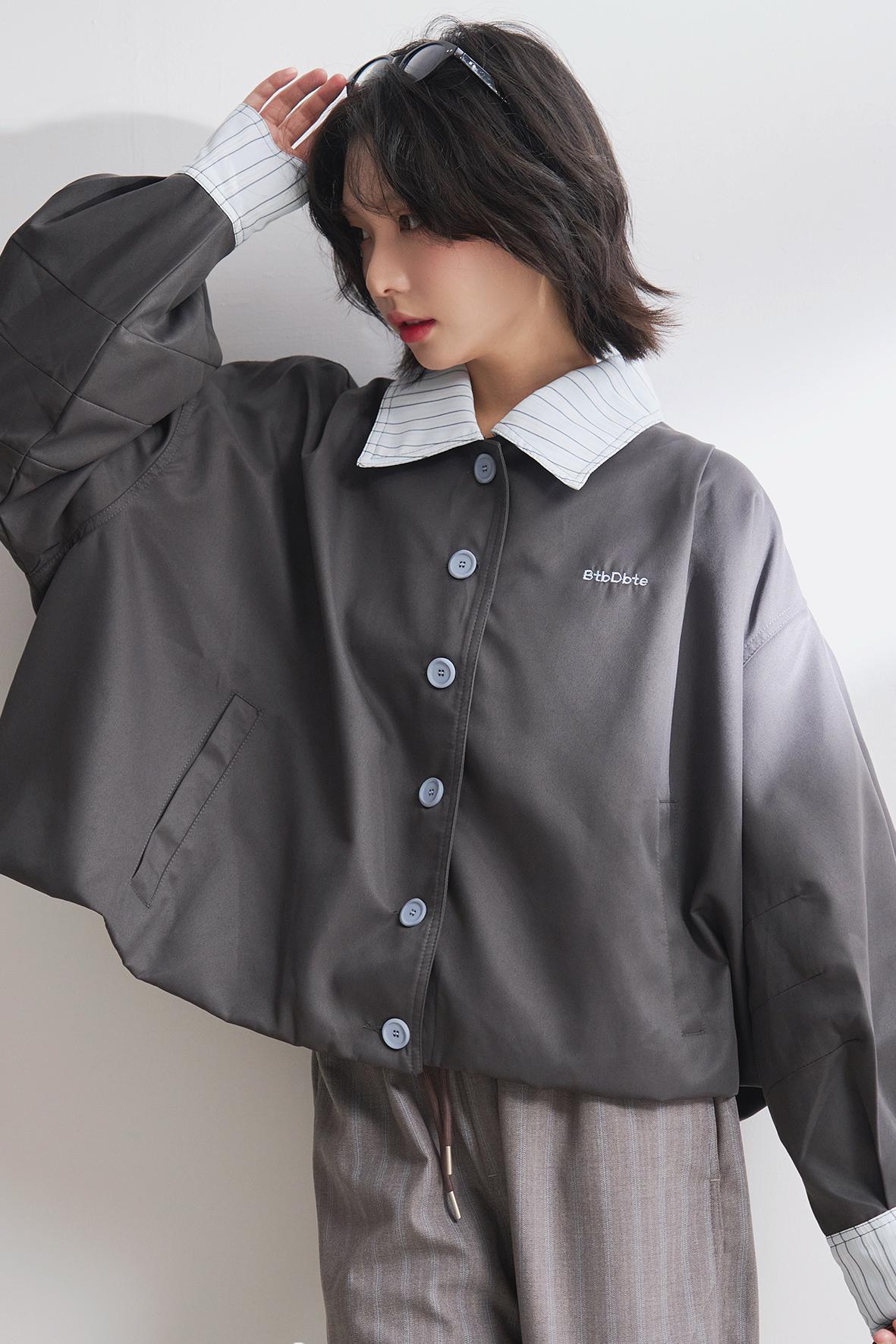 コントラストラペルクロップドジャケット