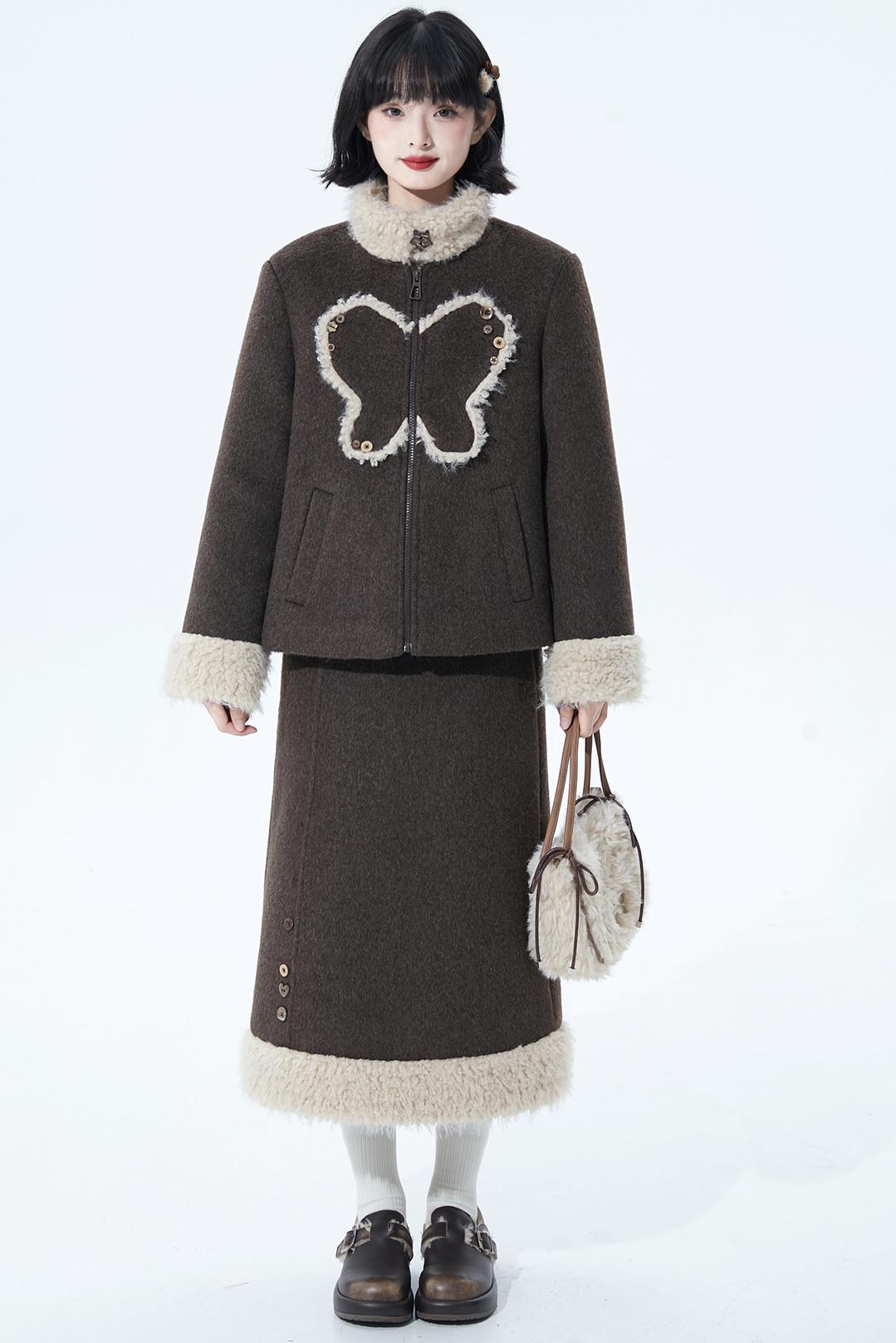 ダークブラウンファーカラーコート