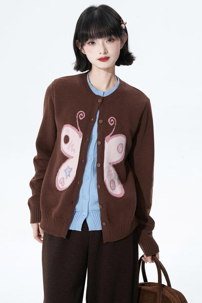 Butterfly Jacquard Knit Cardigan