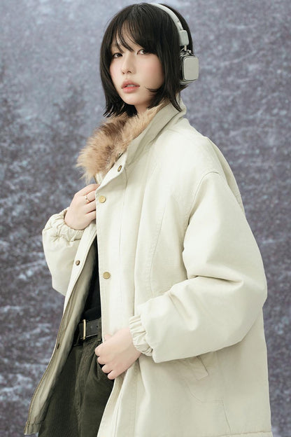 Plush stand collar cotton jacket