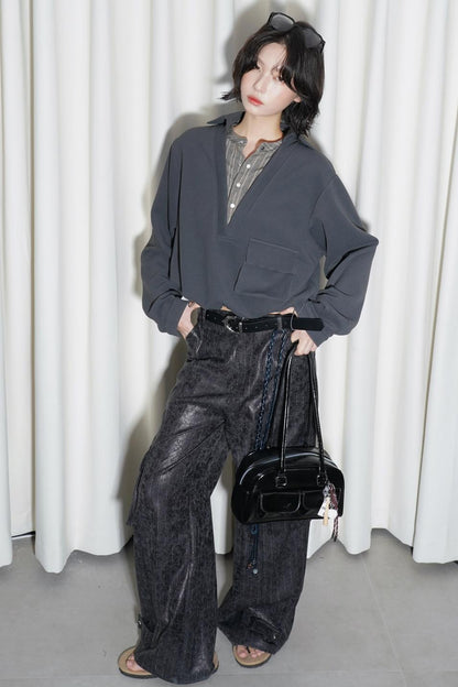 テクスチャードストライプレザーパンツ