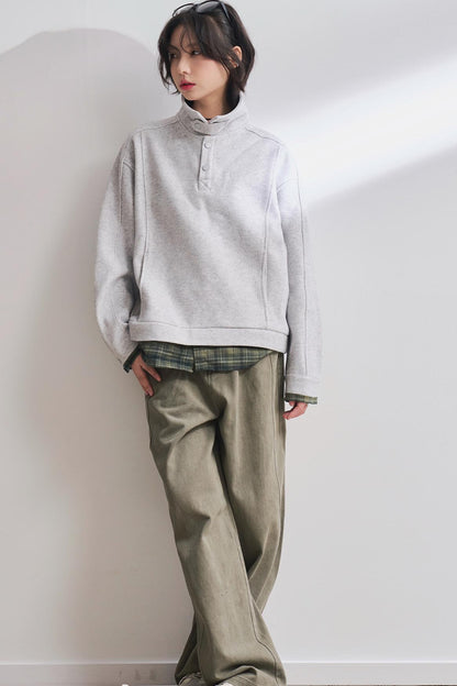 Shirt Hem Layered Style Sweatshirt