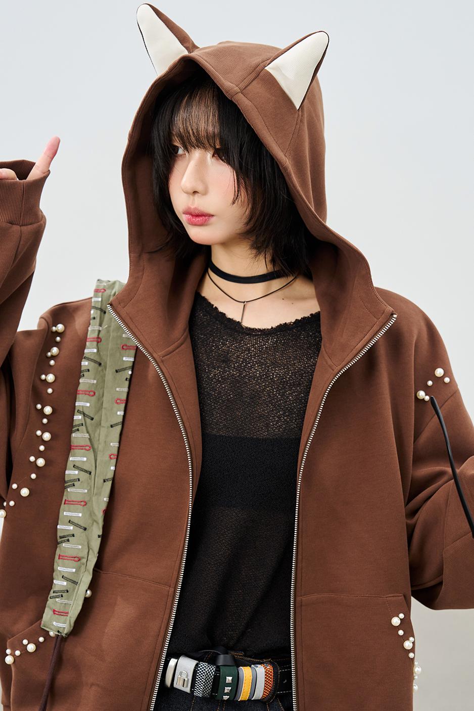 Hooded Ear Loose Fit Jacket