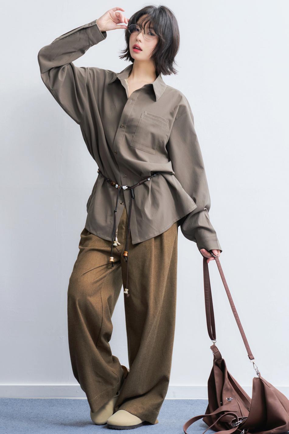 ベーシックソリッドロングスリーブシャツ