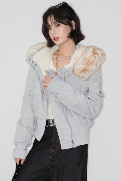 High Waist Fur Collar Jacket