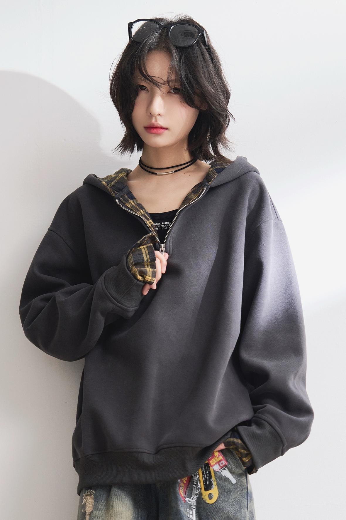 Check Stitch Hooded Sweatshirt