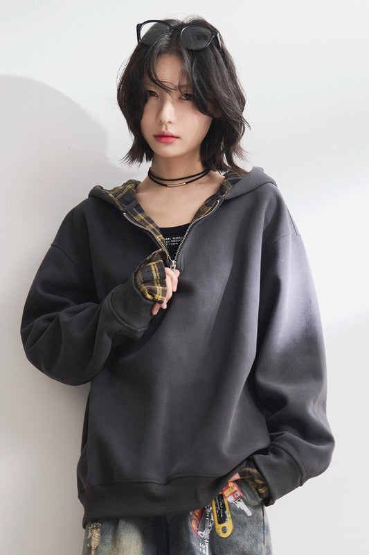 Check Stitch Hooded Sweatshirt