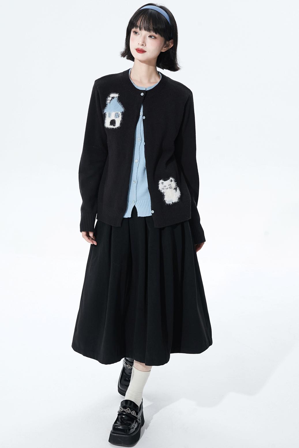 カラーブロックフロッキージャカードカーディガン