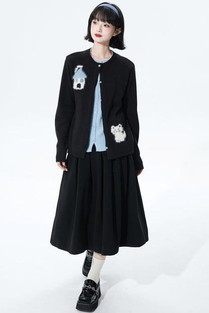 カラーブロックフロッキージャカードカーディガン