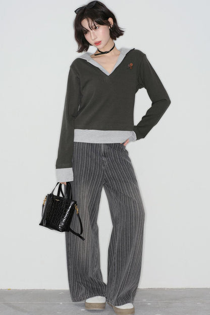 Patchwork Hooded Color Block Top