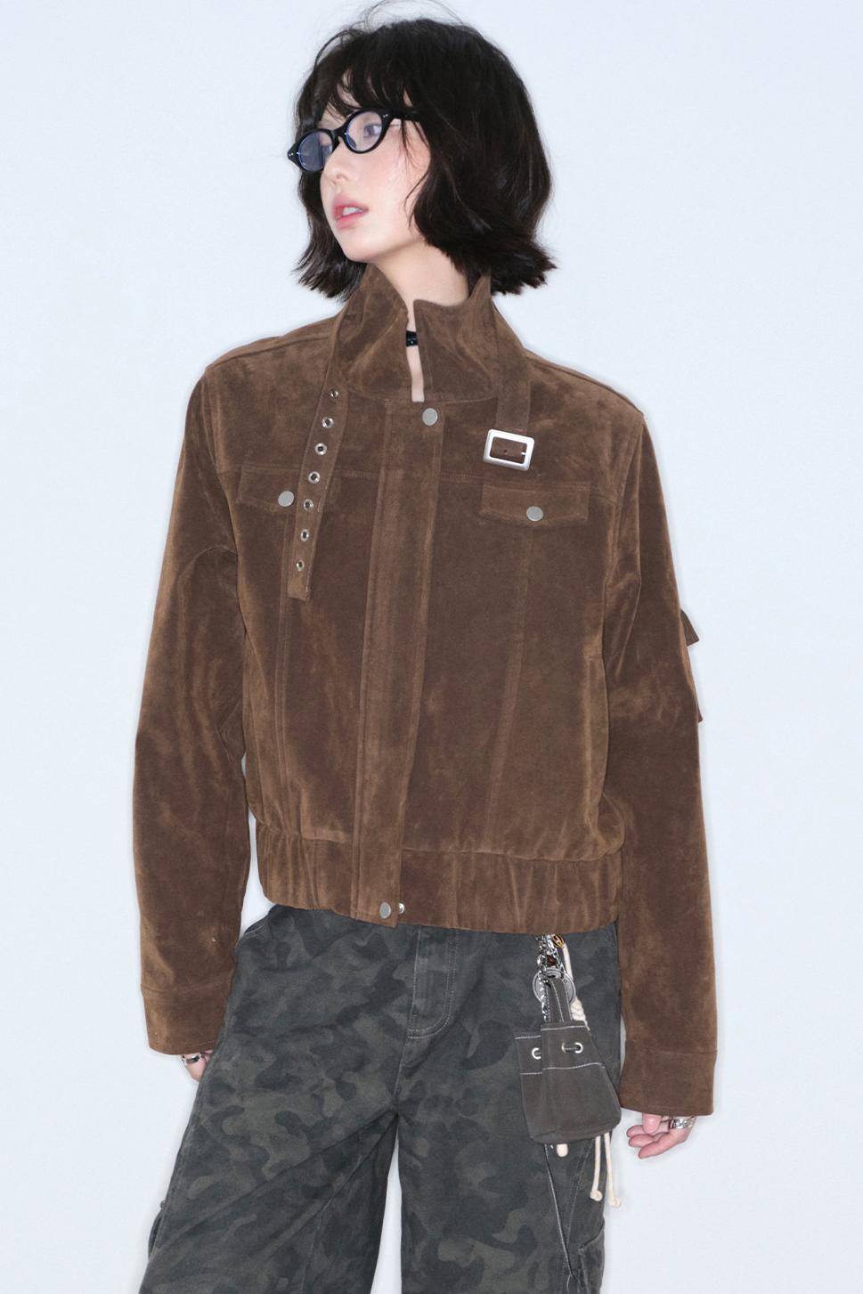 Retro Suede Stand-Up Collar Jacket