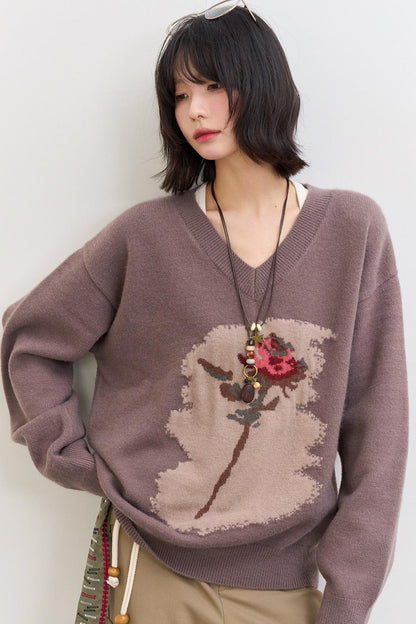 Rose Pattern Buoy Neck Sweater