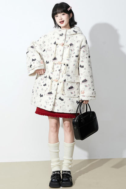 Soft milk velvet hooded coat