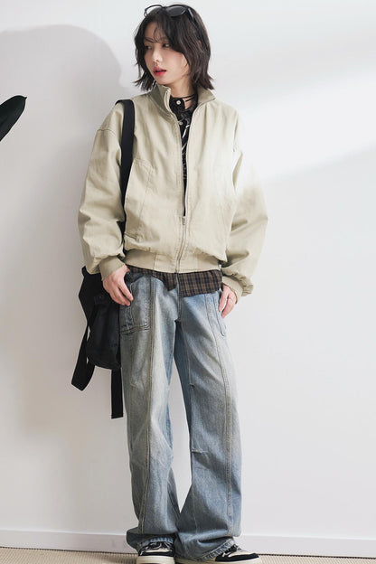 Relaxed Solid Stand Collar Jacket