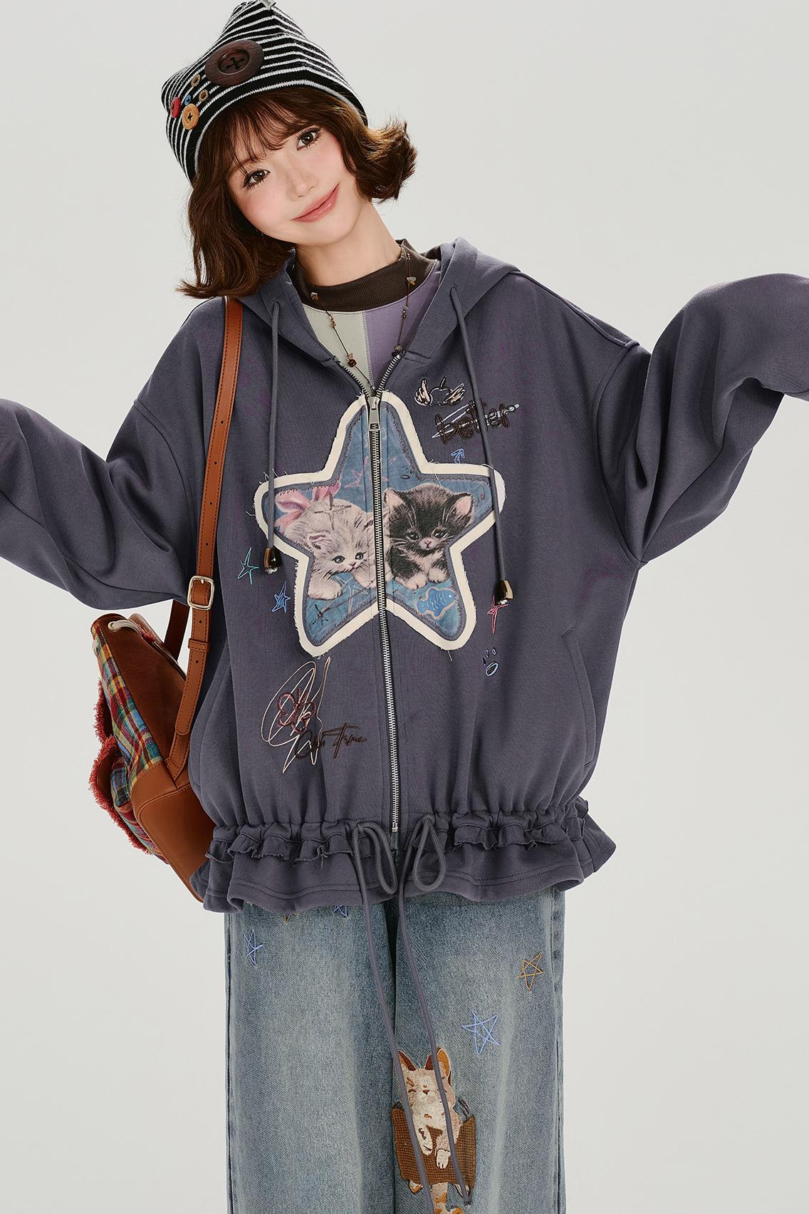 Retro Embroidery Women's Sweat Jacket