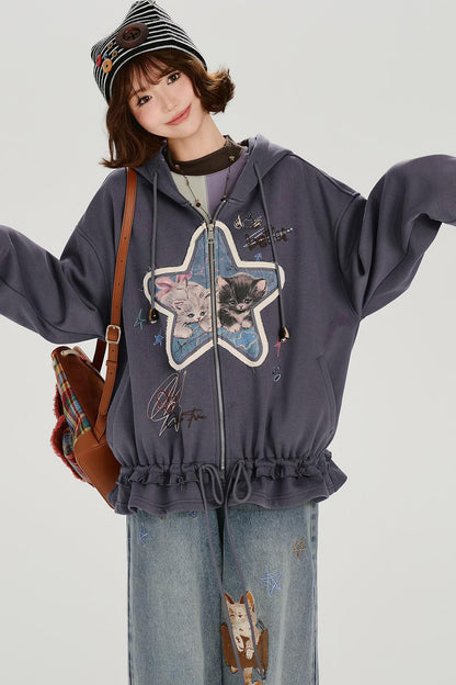 Retro Embroidery Women's Sweat Jacket