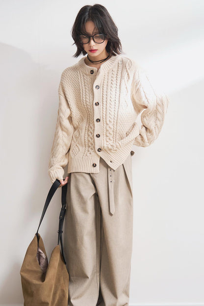 Solid twisted knit cardigan sweater