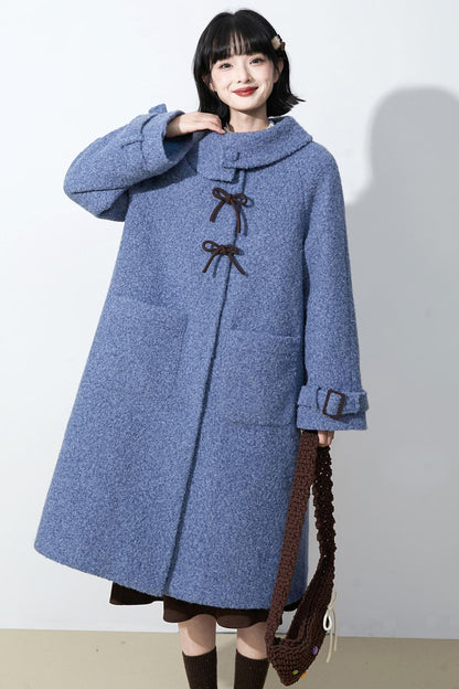 ヘイズブルーボウノットウールコート