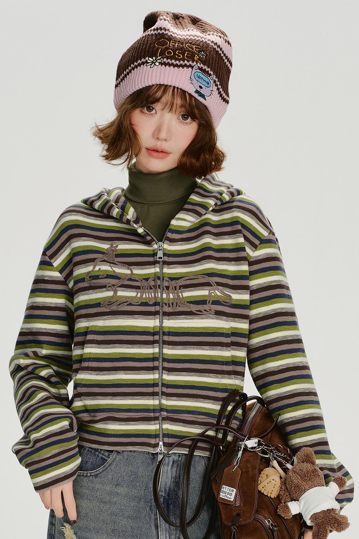 レトロボーダージフードパーカー