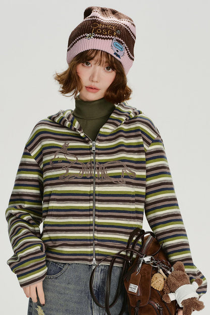 レトロボーダージフードパーカー