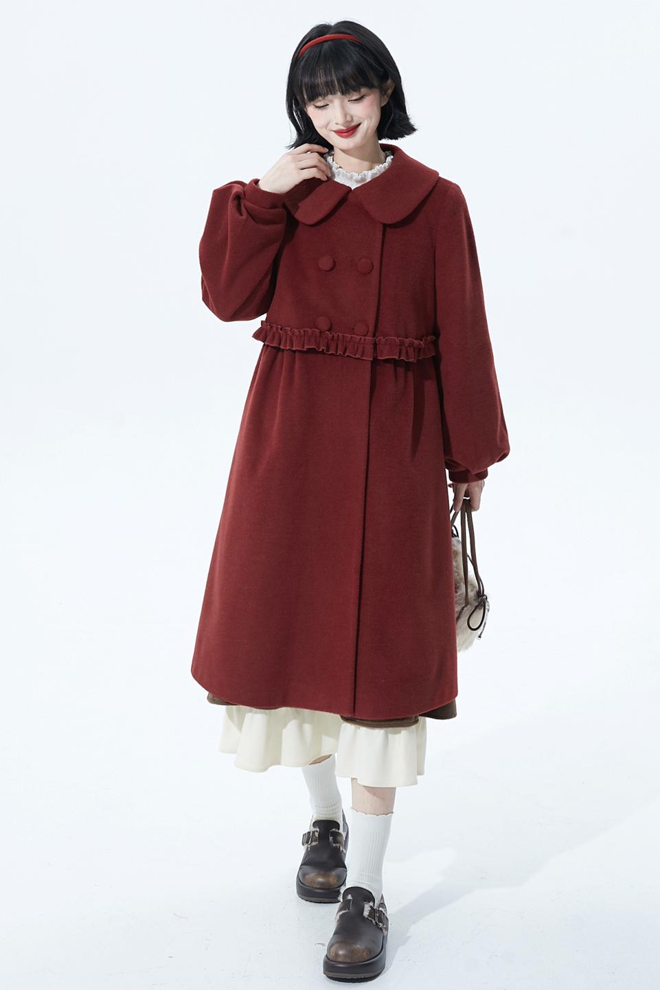 レッドラッフルウールコート