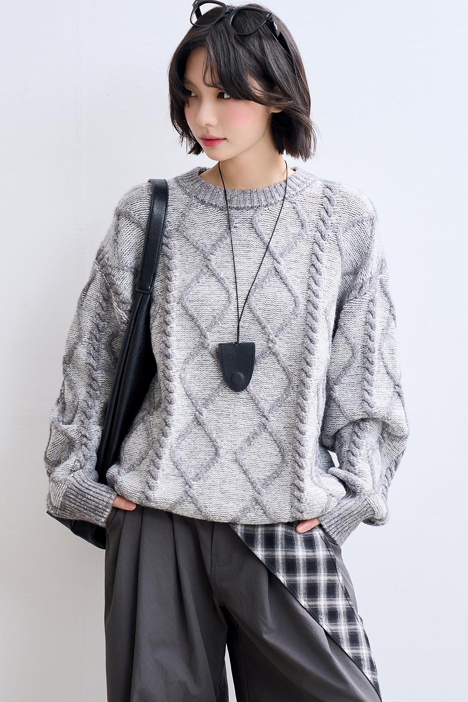 レトロダイヤモンドニットスウェット