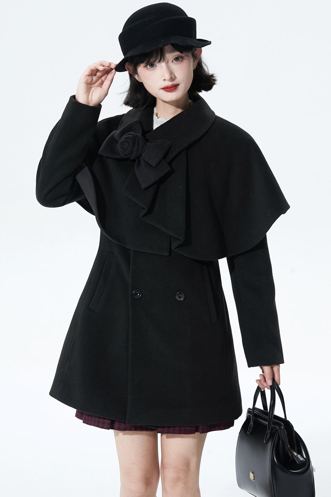 Wool-blend asymmetrical cape coat