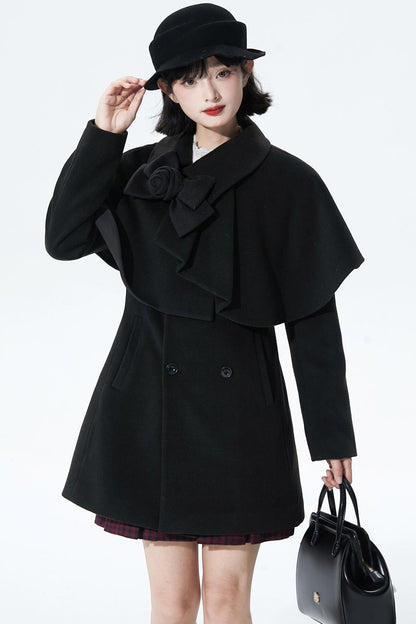 Wool-blend asymmetrical cape coat