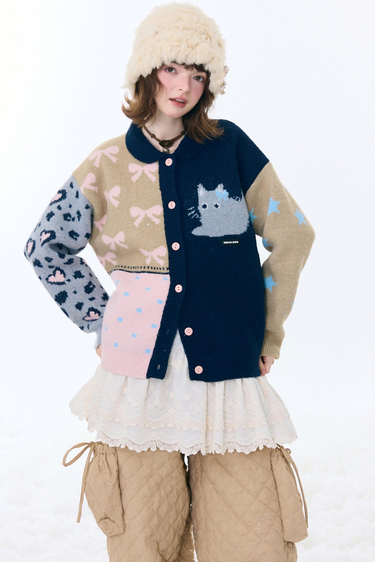 Retro color blocking cardigan