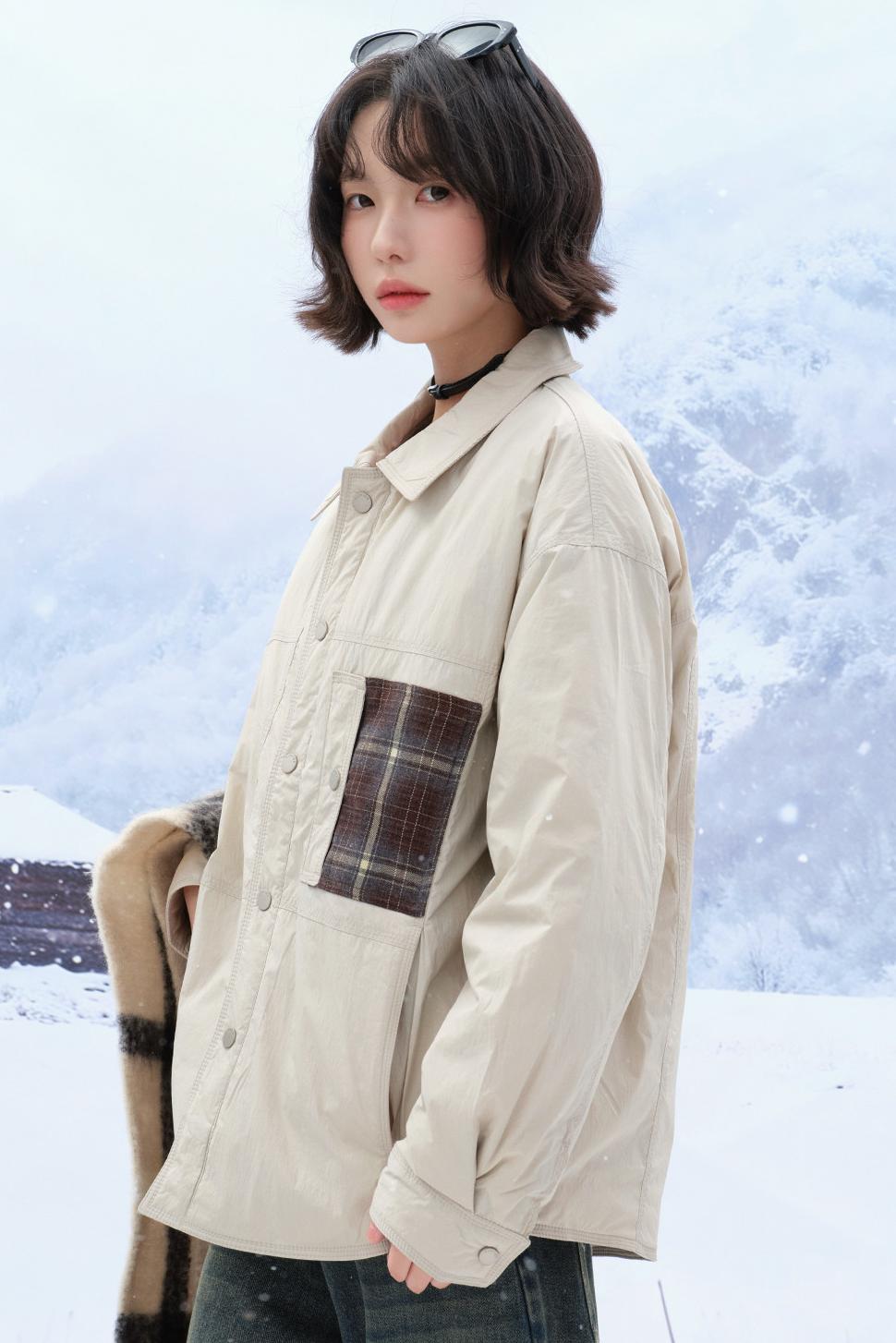 チェックコントラストカラーダウンジャケット