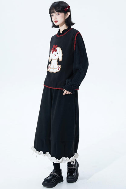 Puppy motif knit vest