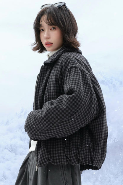 plaid lapel cotton jacket