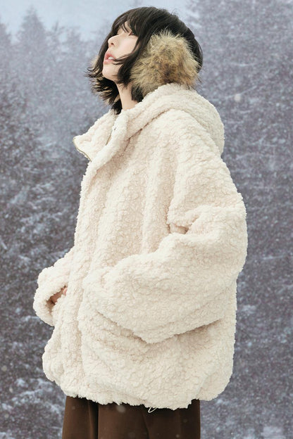 Lamb Wool Hooded Cotton Jacket